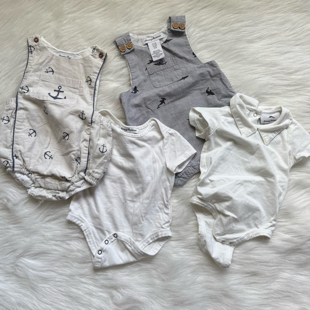 Tommy Bahama 4 PC BUNDLE Baby Boy Rompers & White Bodysuits 3-6M + 6-9M